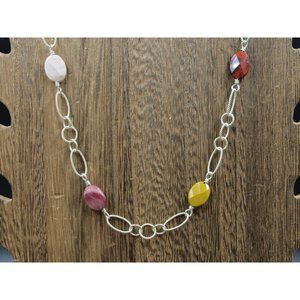 Hangs 18" Sterling Silver Faceted Various Stones Necklace Vintage Minimalist